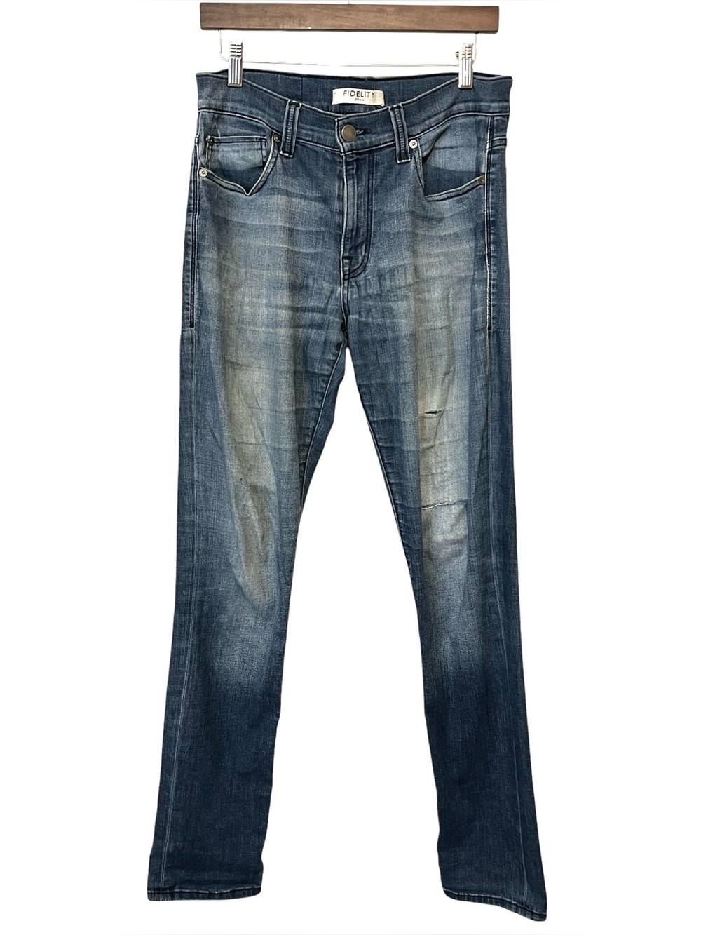 Fidelity Denim Men's Torino Slim Fit Jeans With Rips, "Romeo" Wash Blue, 31x33